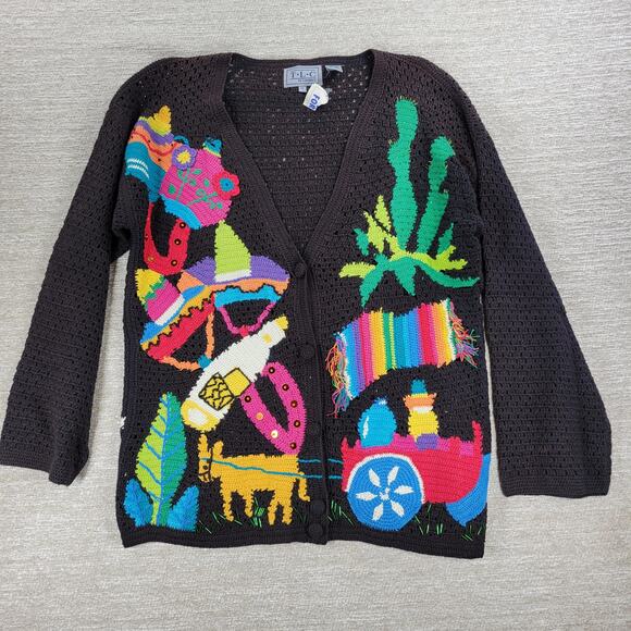 Vintage TLC by Lambert Mexican Fiesta Cardigan Sweater Crochet Knit NWT Size M - Picture 9 of 16